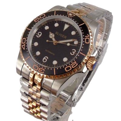 China Golden Water Resistant 40mm BLIGER Case Sapphire Glass nh35 Luminous Automatic Movement Mens Mechanical Watches for sale