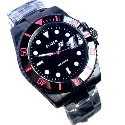 China New 40mm Bliger Black Dial Rose Hand PVD Luminous Luminous Sapphire Glass Japan NH35A Automatic Watch for sale