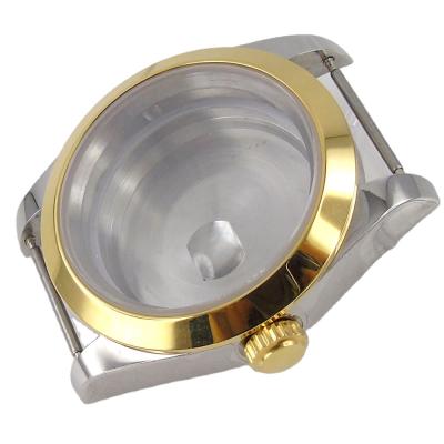 China Protection 36mm Two Tone Gold Silver Polish Bezel Back Fit NH35A NH36A Movement Glass Automatic Watch Case For Man for sale