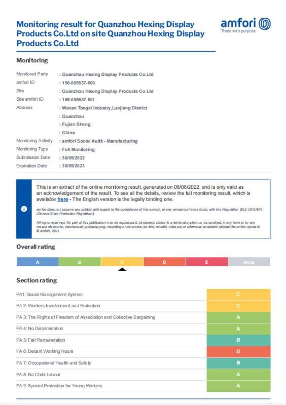 BSCI - Quanzhou Hexing Display Products Co., Ltd.