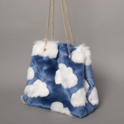 China Fashion Women Lady Girl Jacquard Cloud Pattern Faux Fur Handbag Shoulder Body Bag Soft Tote Purse for sale