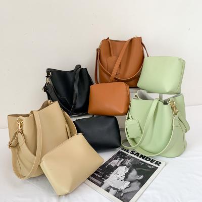 China Weave set of 2021 new fashion large-capacity retro Internet celebrity single shoulder bucket simple oblique female purses and handbags for sale