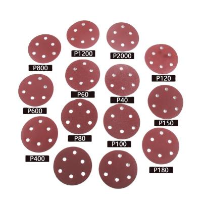 China Polishing Metal and Wood Aluminum Oxide Sandpaper Red Adhesive for Wood Sandpaper Grinding Adhesive Holes 8 Holes for sale