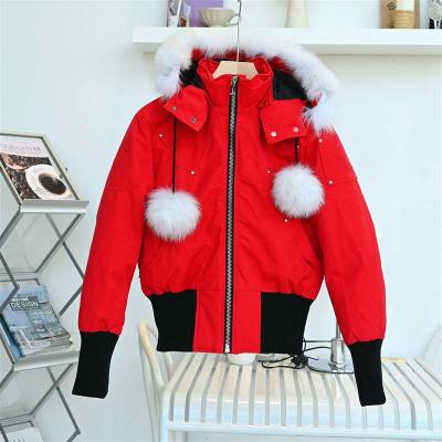 China Moose Knuckle St. Flavie Fur Hooded Bomber Down Warm Women Outdoor Jackets Waterproof Women for sale