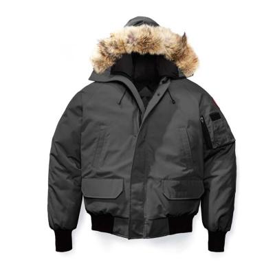 China Free Shipping Canada Men Windproof E01 Fur Hooded With Original Logo Men Goose Down Jacket Coat Bomber Jacket for sale