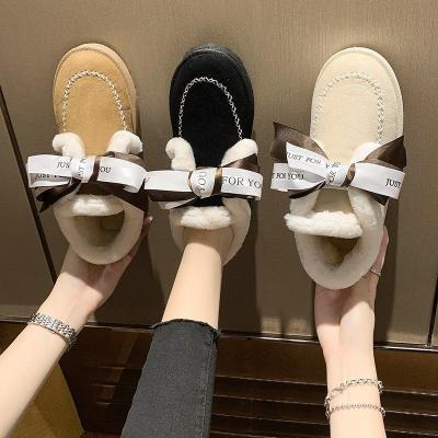 China Bowtie Warmer Plush Suede Women Winter Snow Boots Fur Anti-skid Ankle Boot Female Snow Boots With Bow for sale