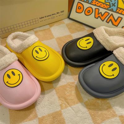 China Wholesale Women Winter Slippers Pattern Face Fashion Trend Smile Indoor Flat Warm Bedroom Slips Smiley Cute Slippers for sale