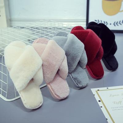 China Fashion Trend Fashion Faux Fur Warm Faux Fur Winter Plush Women's Pink Fluffy Slippers Fuzzy Indoor Home Slippers For for sale