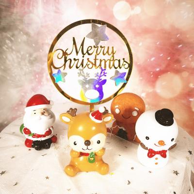 China New Double Stars Elk Merry Christmas Cake Decoration Acrylic Circular Card for sale