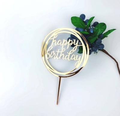 China Wholesale Acrylic Gold Cake Topper For Christmas Theme Happy Birthday Party Supplies Cupcake Topper Accessories for sale