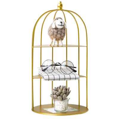 China Hot Selling Metal Iron Birdcage Cake Stand Viable Gold Popular Hot Sale Metal Iron Art Cupcake Stand Wedding Party Pastry Rack Pink White for sale