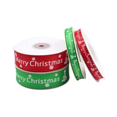 China Grosgrain Ribbon Viable Style Ins Style Merry Christmas Printed Red and Green Gift Ribbon for Christmas 25 yards (22 m) for sale