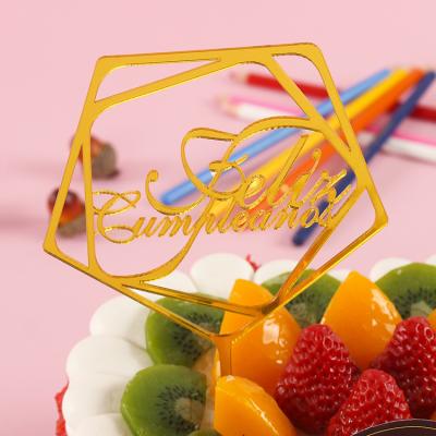 China Factory Acrylic Hot Selling Ins Style Spanish Feliz Topper Cake Topper For Birthday Wedding Party Cake Decoration for sale