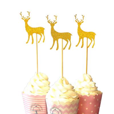 China 2021 Hot Sale Factory Ins Style Christmas Paper Silver/Pink/Gold Deer Cake Topper Decoration For Christmas Party Cake Decoration for sale