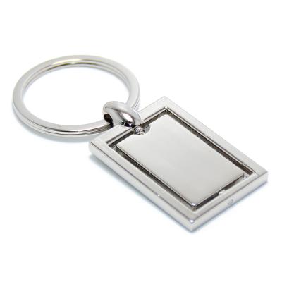 China Custom Logo Rectangle Metal Tag Revolve 360 ​​Side Blank Supermarket Use Wholesale DIY Double Sided White Rotating Key Chain for sale