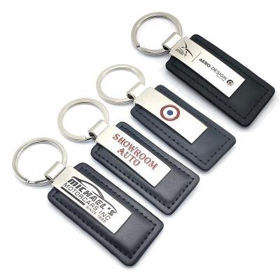 China Key Chains Ring Keyring Laser LOGO Pu Leather Portable Custom Leather Keychains Logo Metal Car Key Tag for sale