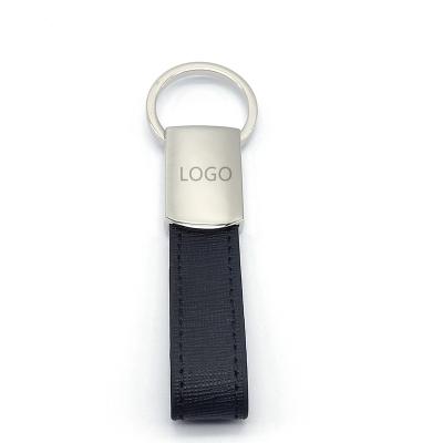 China Supermarket Use Wholesale High Quality Metal Zinc Alloy Key Chain Engrave Laser Logo Souvenir Genuine Leather Band Key Chain for sale