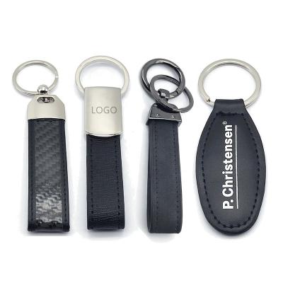 China New Fashion Metal Car Key Ring Holder Gifts Supermarket Use Fashion Key Chain Zinc Alloy Single Plain Black White Leather Strap for sale