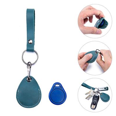 China Supermarket use fashion hot sale key decoration custom engrave logo PU blue leather portable useful key chain for sale