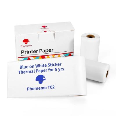 China Heat-Resistant Phomemo T02 50mm*3.5m Blue On White Sticky Thermal Paper Thermal Printer Sticky Labels for sale