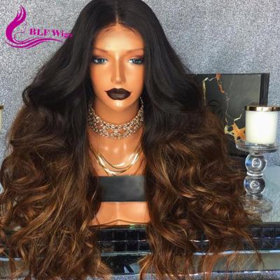 China 180% Density Super Loose Heavy Brazilian Human Hair Wigs Full Body Wave Ombre Lace Front Wig for sale