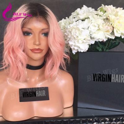 China Remy Lace Wigs 1B Natural Pink Color Ombre Wave Two Lace Hair Wigs Full With Baby Hair for sale