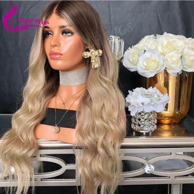 China Water Wave Blonde Ombre Lace Up Wigs Middle Part Glueless Lace Front Human Hair Wigs Bleached Knots for sale