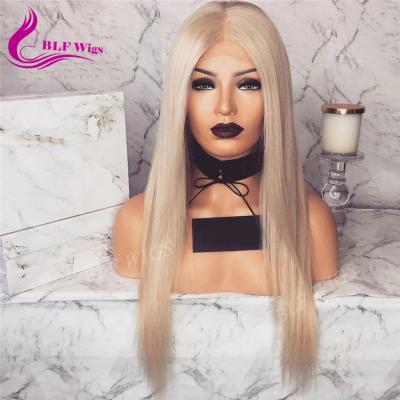 China Full Lace Wig 200% Virgin Human Hair Transparent French Malaysian Blonde Silky Straight Full Lace Wig 200% Density for sale