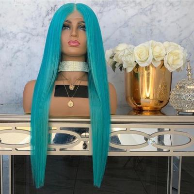 China 100% Brazilian Hair Wigs Silky Straight Unprocessed Brazilian Hair Wigs Green Wave Lace Front Wig Blue Transparent 100% Human Hair for sale