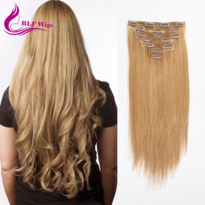 China Silky Straight Wave Natural Blonde Hair Clip In Brazilian Hair Extensions For White Women for sale