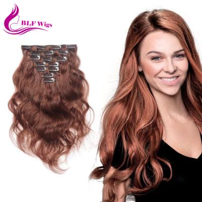 China Natural Wave 33# Reddish Brown Natural Wave Brazilian Clip In Hair Extensions For African American for sale