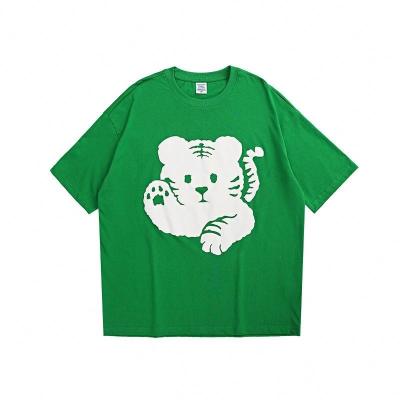 China Anti Shrink Cartoon Little Tiger Fun Foam Printing Men's Round Neck Short Sleeve T-Shirt for sale