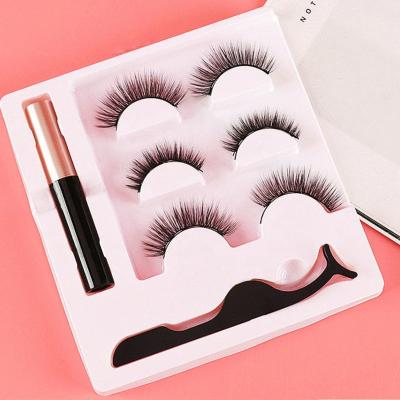 China Selling Naturally Dense Like Hot Cakes Three Pairs 3D Glue Free False Eyelash Self Adhesive Magnetic Liquid Eyeliner Kit Set For Dispenser for sale