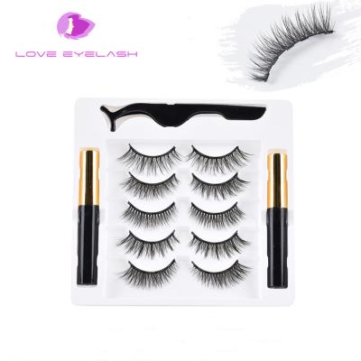 China Lightweight ; 2021 new bottle naturally dense double 3d five pairs stereo magnetic false eyelashes eyeliner set for beginners, can be customized for sale