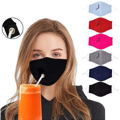 China Breathable Masks With Straw Hole For Drinking Outside Washable Comfortable With Elastic Earloop Face Mask With Pipette Hole for sale