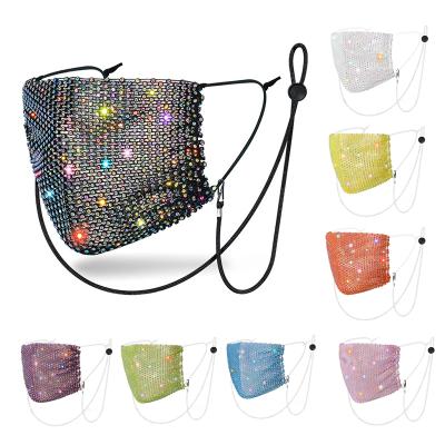 China Glitter Rhinestone Breathable Mesh Face Mask Masquerade Mask For Women Glitter Bling Christmas Party Face Mask for sale