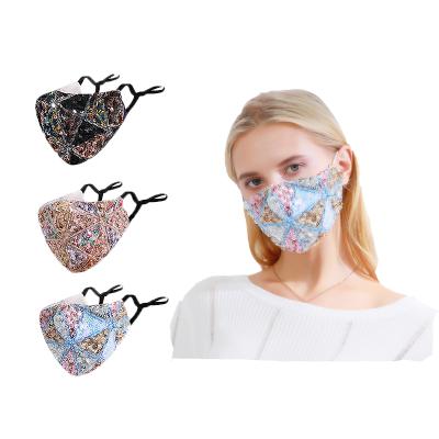 China Women Breathable Colorful Custom Fashion Mask Cotton Sequin Warm Sequin Splicing Decorative Cotton Mask for sale