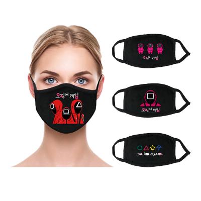 China Custom printed reusable washable maskes breathable logo squid game mask cubrebocas black cotton face maskes for sale