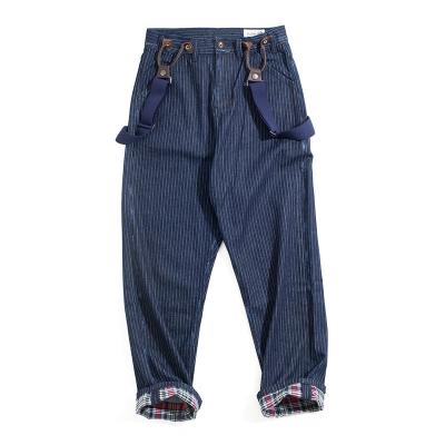 China Ami Khaki Loose Wide-Leg Suspender Japanese Striped Men's Suspenders Retro Tide Breathable Overalls for sale