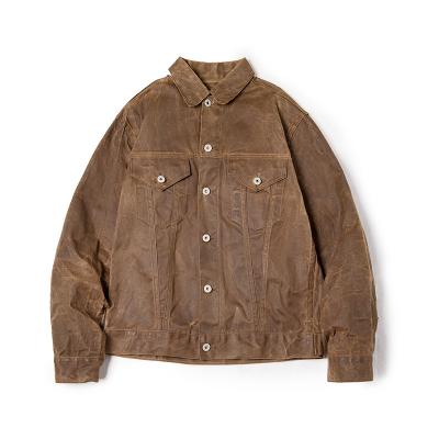 China Retro Viable Japanese Oil Wax Canvas Jacket Ami Khaki Re-Engraved Slim Men Jacket for sale