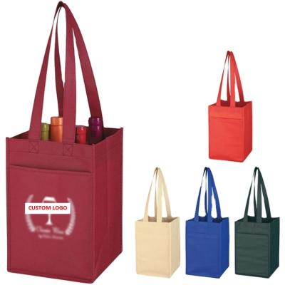 China Reusable Non Woven Grocery Tote Bag Wine Bottle 4 Custom Advertising Promotion Gift Bag for sale