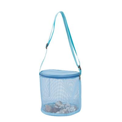 China Hot Sale Fashion Shell Collecting Wrap Mesh Beach Toy Bag Reusable Family Kids Toy Storage Round Shape Zipper Tote Bag High Quality for sale