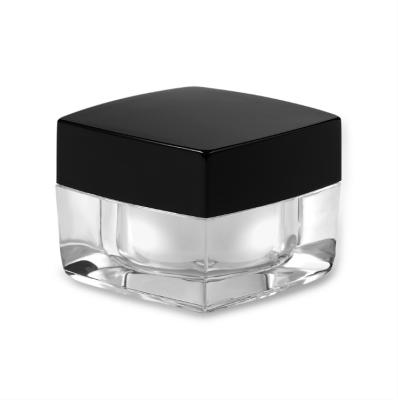 China 20g 20ml cosmetics in stock square injection clear plastic cosmetic jar with black lid luxury jars for lip scrub for sale