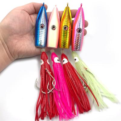 China Lead New design OEM Luminous 40g-200g Soft Plastic Octopus Tuna Lure Squid Fishing Lure Hooks  Fast Sinking Perch Bait Lures for sale