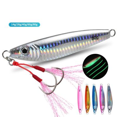 China Lead Free sample 14g 28g 40g 60g 80g Small Sea Boat Fishing Lures Long Cast Luminous Jig Lead Lure Slow Jigging Bait for sale