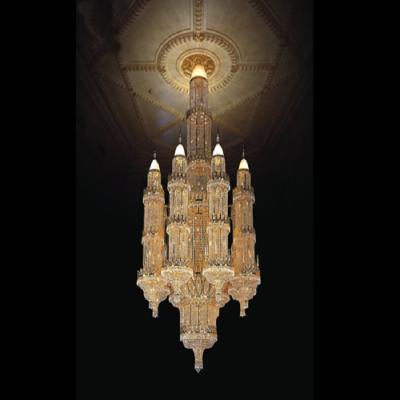 China Crystal Light Fixture Gold Color Light/Floral Design Luxury Golden Chandelier Lamp For Lobby Foyer Staircase for sale