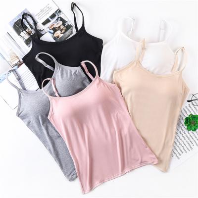 China Anti-Shrink Adjustable Women's Knit Basic Spaghetti Straps Women Tank Top With Bra for sale