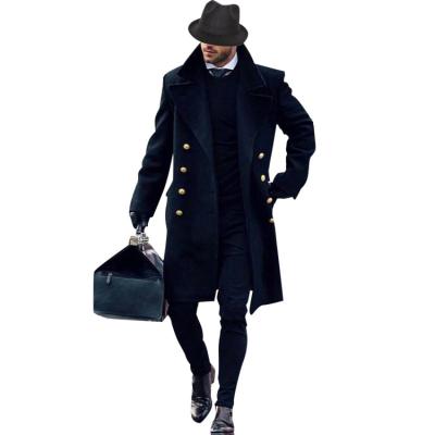 China double breasted trench coat men long wool men's Anti-wrinkle winter overcoat luxury lapel anorak for sale