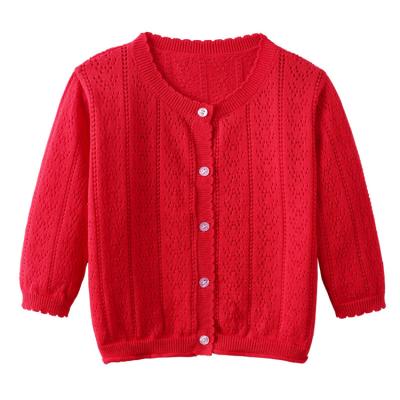 China Crew Neck Anti-Shrink Cotton Long Sleeve Girls Solid Single Breasted Cardigan Sweater for sale