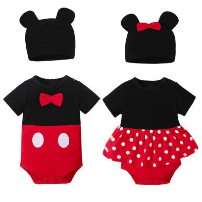 China 2pcs Anti-Shrink Short Sleeves Set Polka Dot Toddler Girl Overalls Baby Clothes Romper Girls Set With Hat for sale